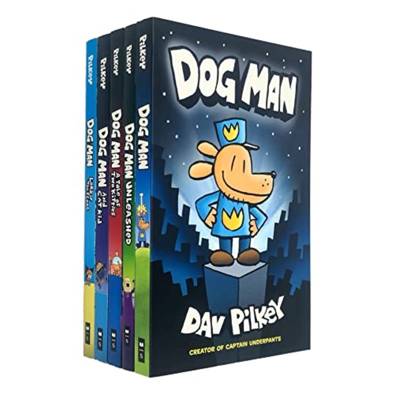 Dog Man Series 1-5 Books Collection Set By Dav Pilkey (Dog Man, Unleashed, A Tale of Two Kitties, Dog Man and Cat Kid, Lord of the Fleas)