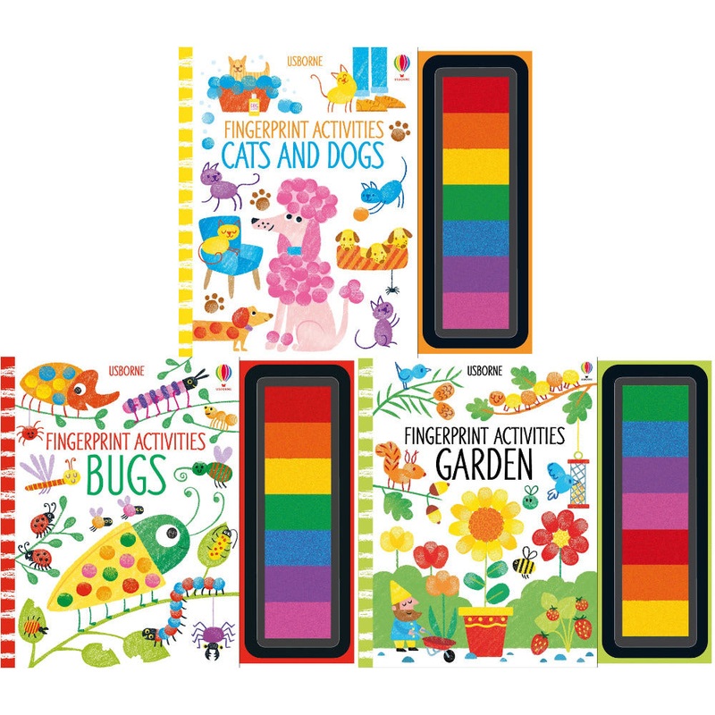 Usborne Fingerprint Activities Series 3 Books Collection Set – Garden, Cats & Dogs, Bugs