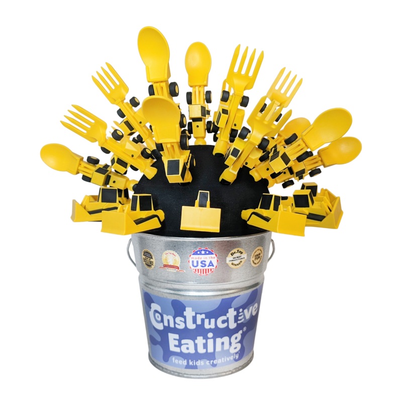 Constructive Eating – Construction Bucket Display w/ 40 Utensils