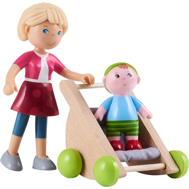 HABA LITTLE FRIENDS DOLLS MAMA MELANIE AND BABY KILIAN WITH STROLLER