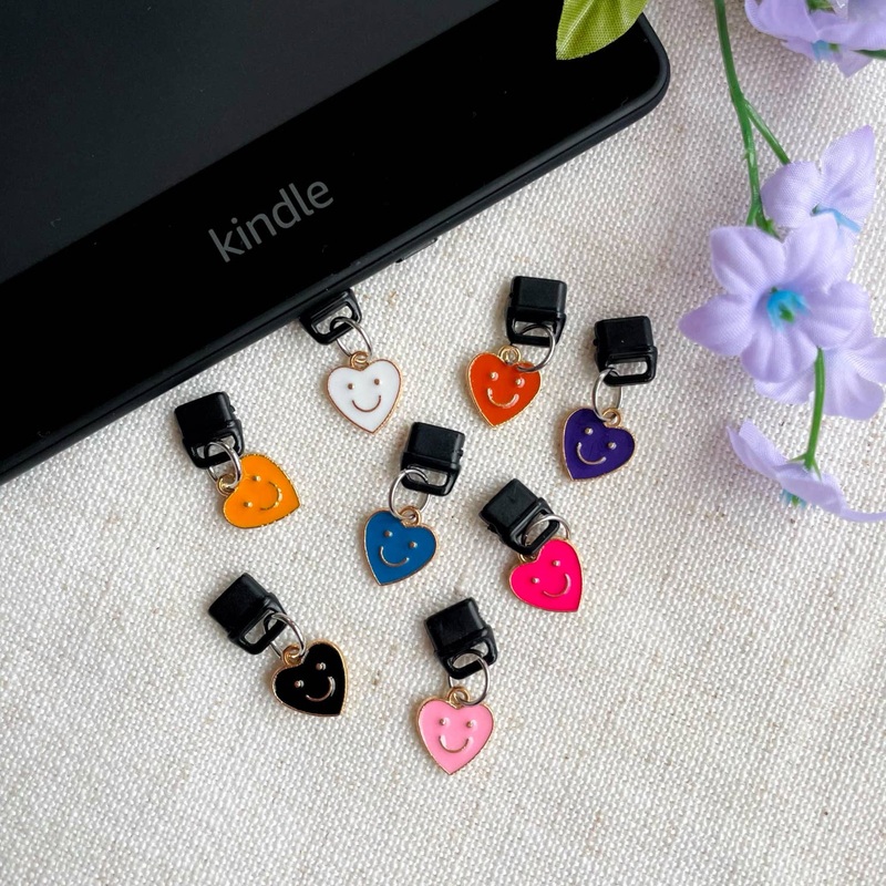 Enamel Smiley Heart Kindle Charm Dark Pink