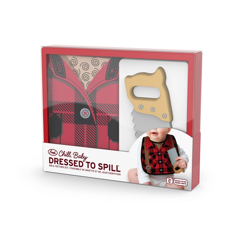 Fred & Friends: Kids – Chill Baby- Dressed To Spill- Bib & Teether Set- Lumberjack