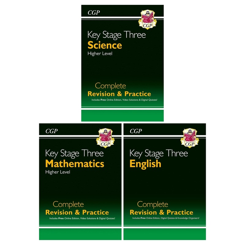 CGP Key Stage 3 Complete Revision and Practice 3 Books Set (English, Maths – Higher, Science – Higher)