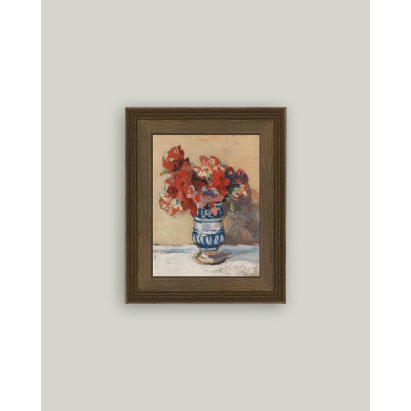 Red Flowers in Blue Vase 8″ X 10″ 8×10