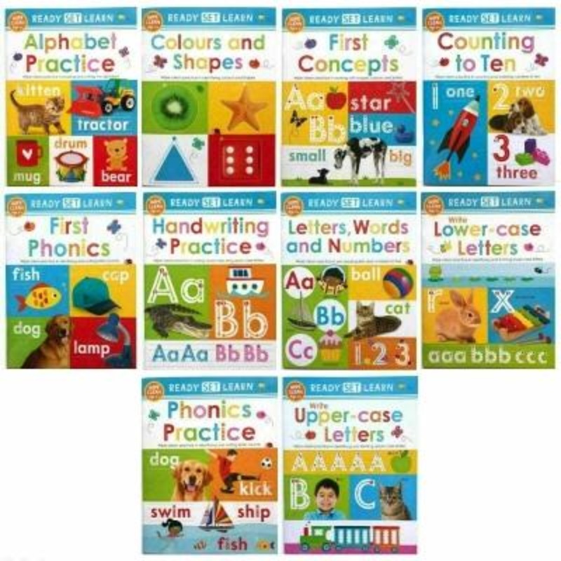 Wipe Clean Ready Set Learn 10 Early Learning Books Set Collection – Phonics, Alphabets, Numbers, Letters, Words, Colours, Shapes
