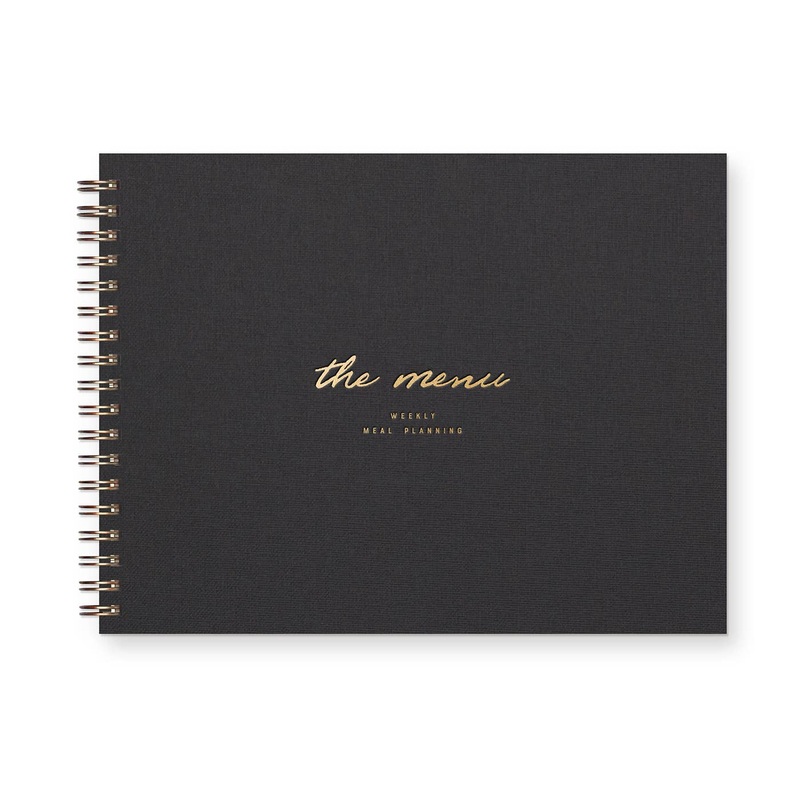 The Menu Weekly Meal Planner Peppercorn Linen Cover | Gold Foil Ink