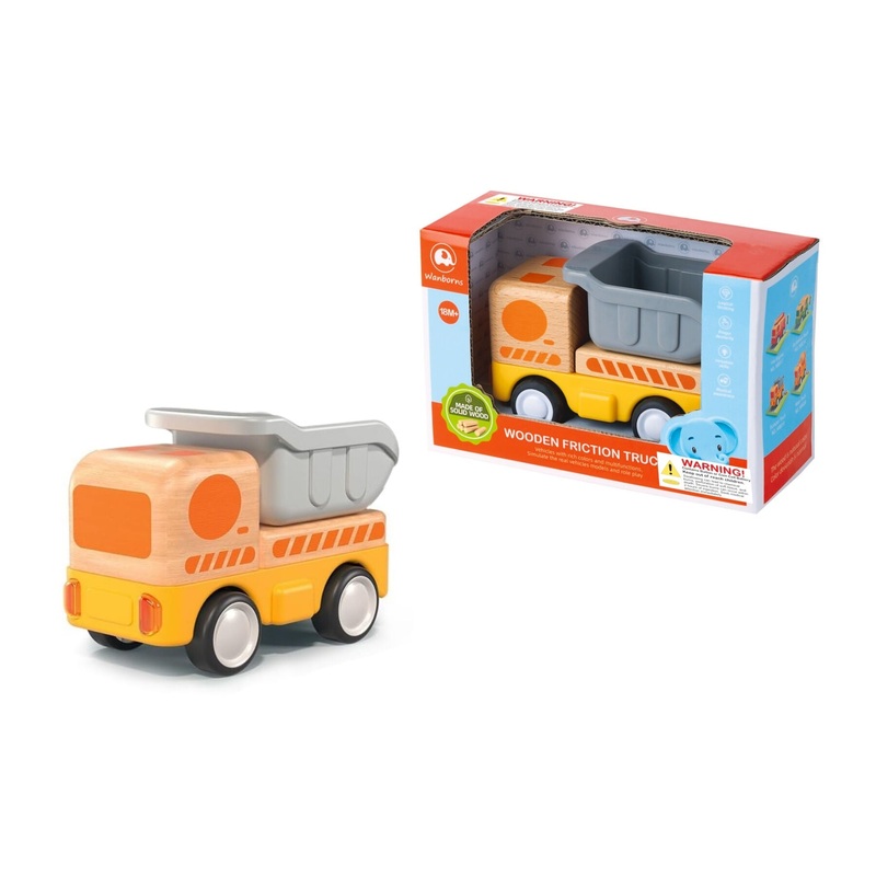 WOODEN FRICTION DUMP TRUCK WITH SOUND AND LIGHT