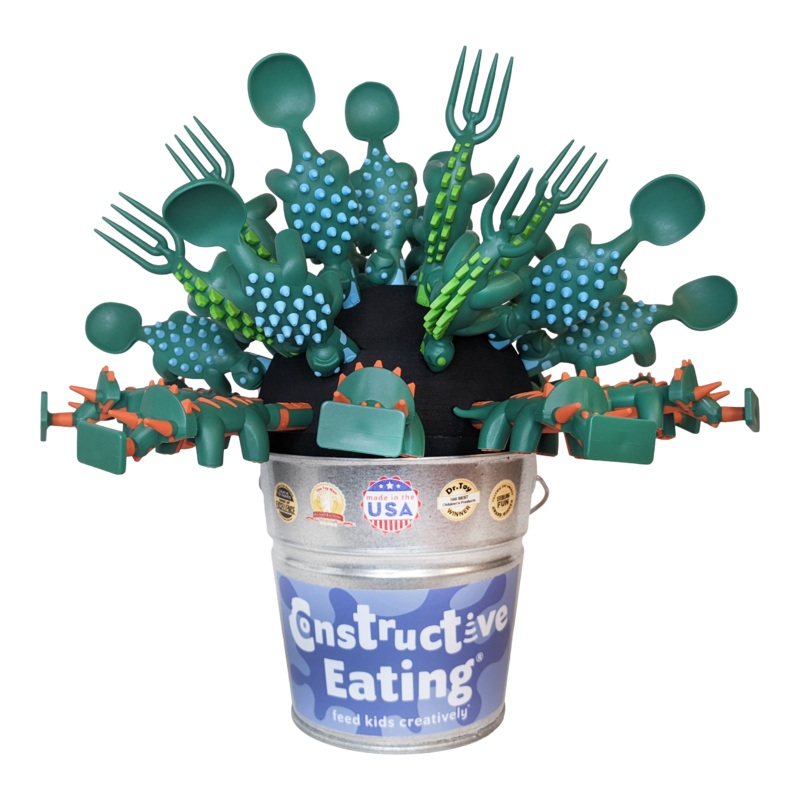 Constructive Eating – Dino Bucket Display w/ 40 Utensils