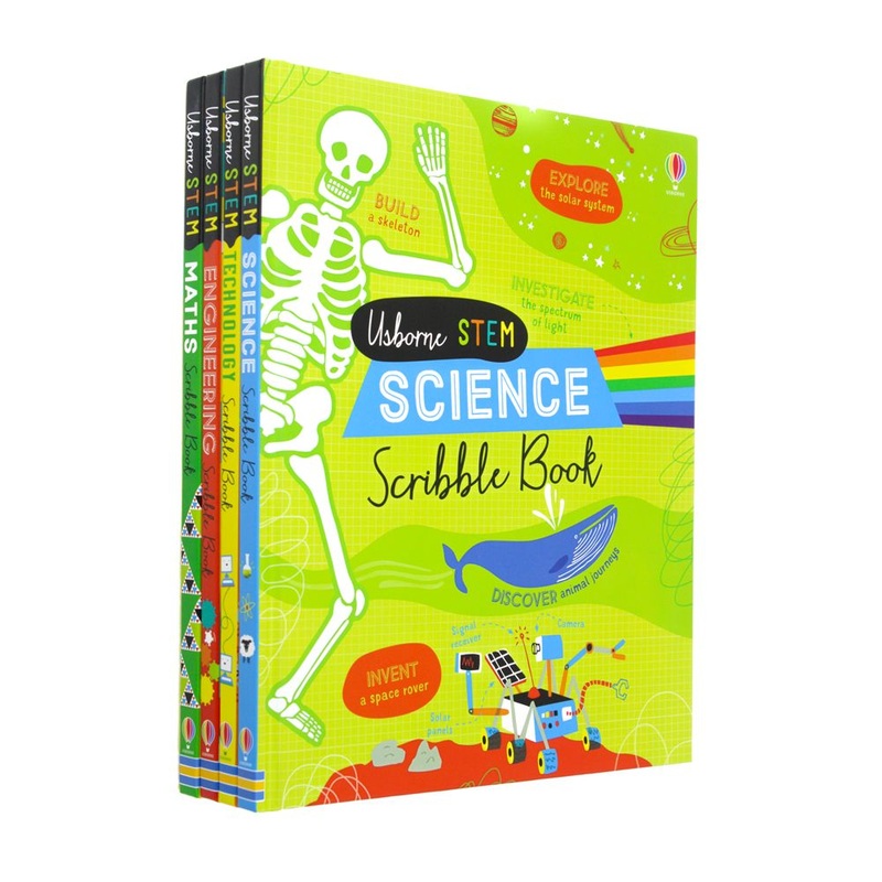 Usborne Stem Series 4 Books Collection Set – Science Scribble Book, Technology Scribble Book