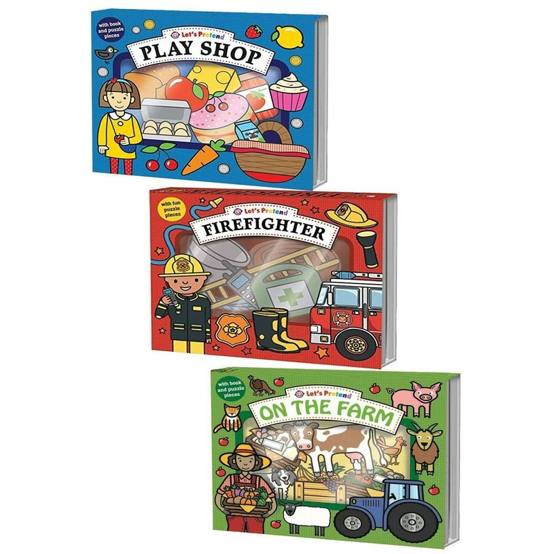 Childrens Let’s Pretend 3 Book Sets By Roger Priddy Firefighter, Play Shop Activity