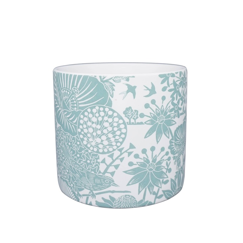 Ceramic Plant Pot Floral Pattern Bird