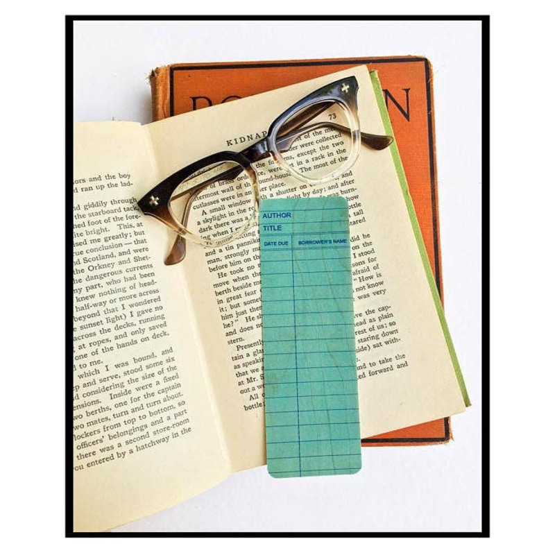 Blue Library Card Bookmark