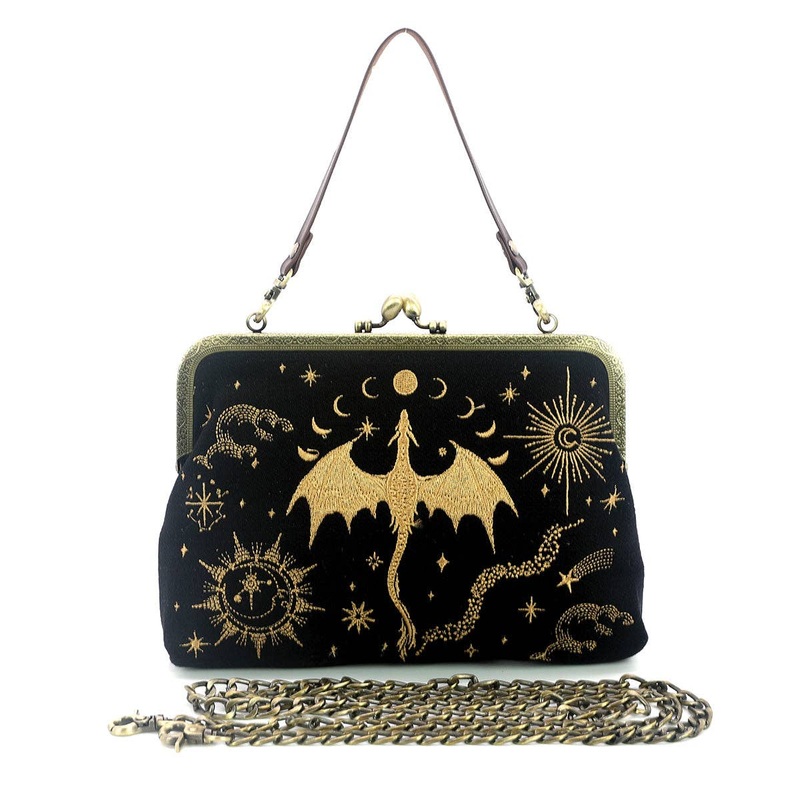 COMECO INC – ROMANTASY DRAGON KISS LOCK BAG IN LINEN COTTON BLEND
