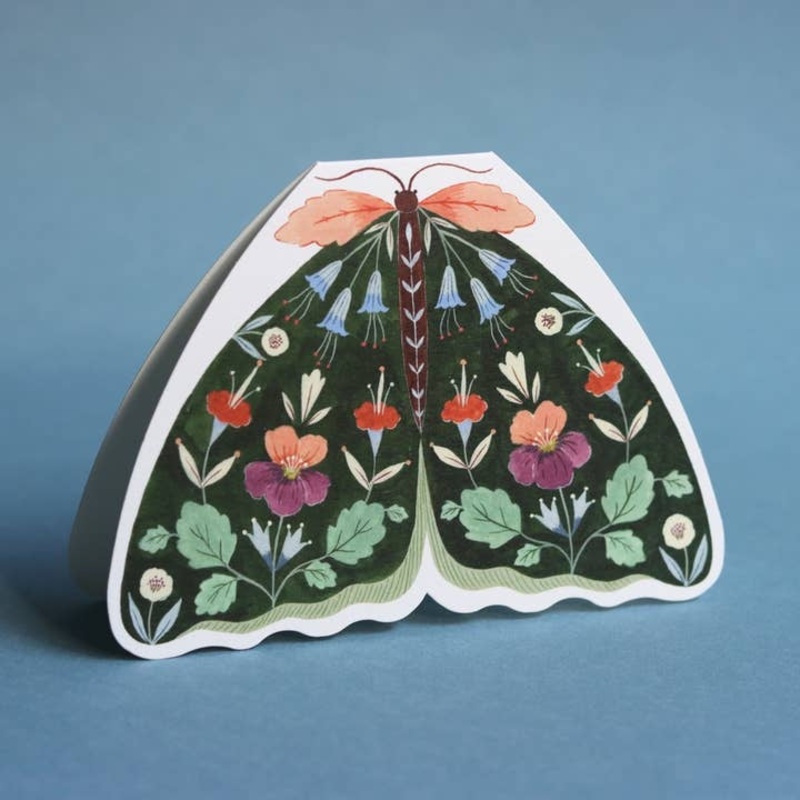 Floral Moth Shaped Card – Forest Green