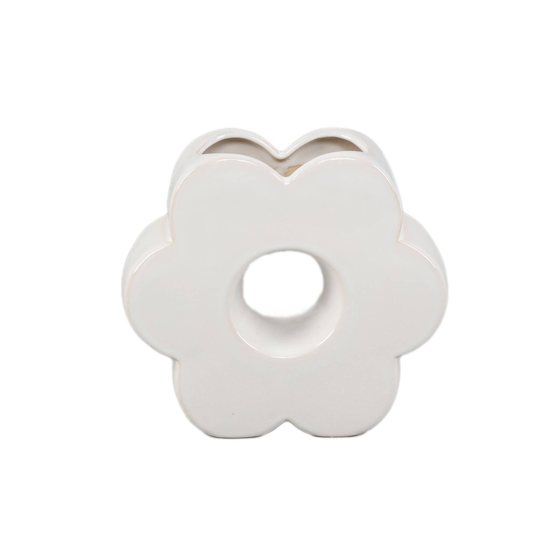 7″H Ceramic Flower  Vase,Ivory