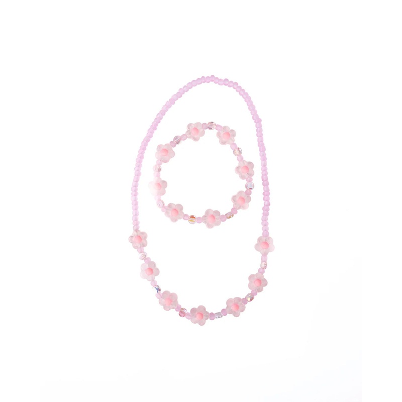 Pink Crystal Blooms Necklace & Bracelet