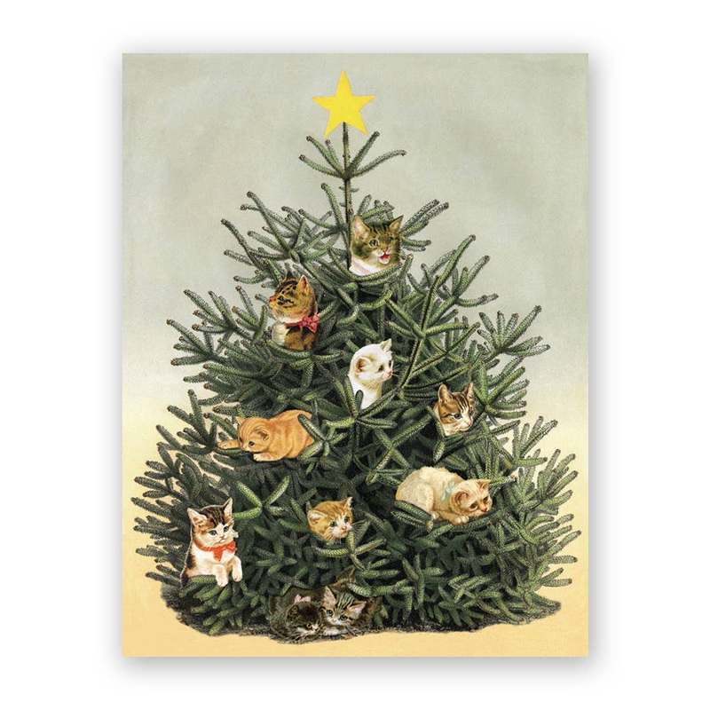 The Mincing Mockingbird – Cat Christmas Tree Greeting Card: Single