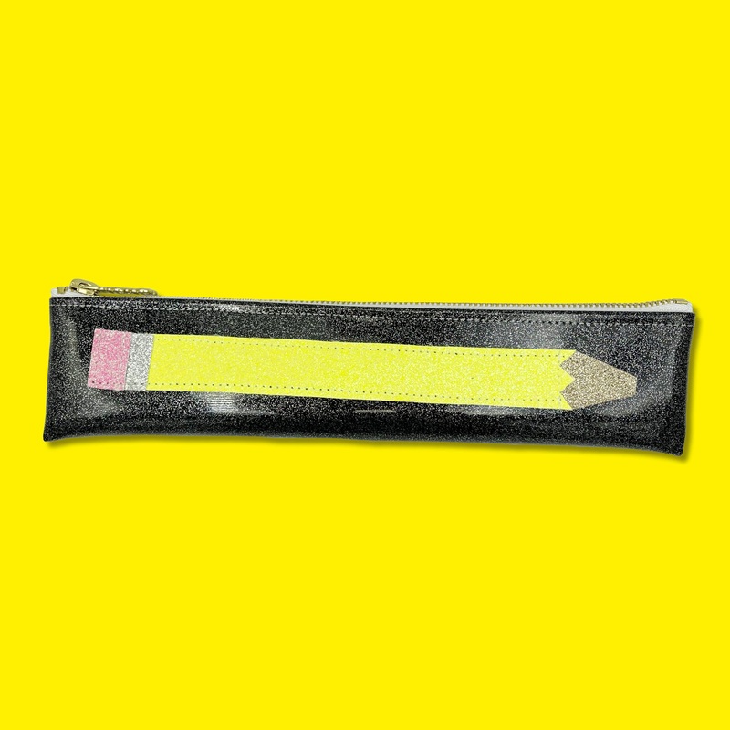 Vinyl Sparkly Pencil Case Black Glitter