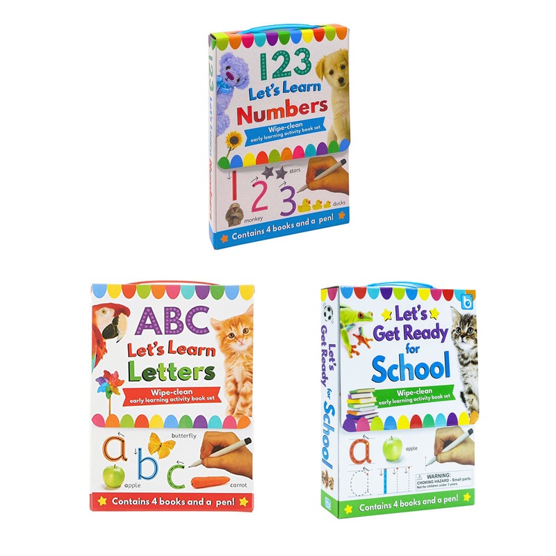 ABC, 123 Let’s learn & Let’s Get Ready for School 12 Books Set Collection inc Wipe Clean Pages and Pen