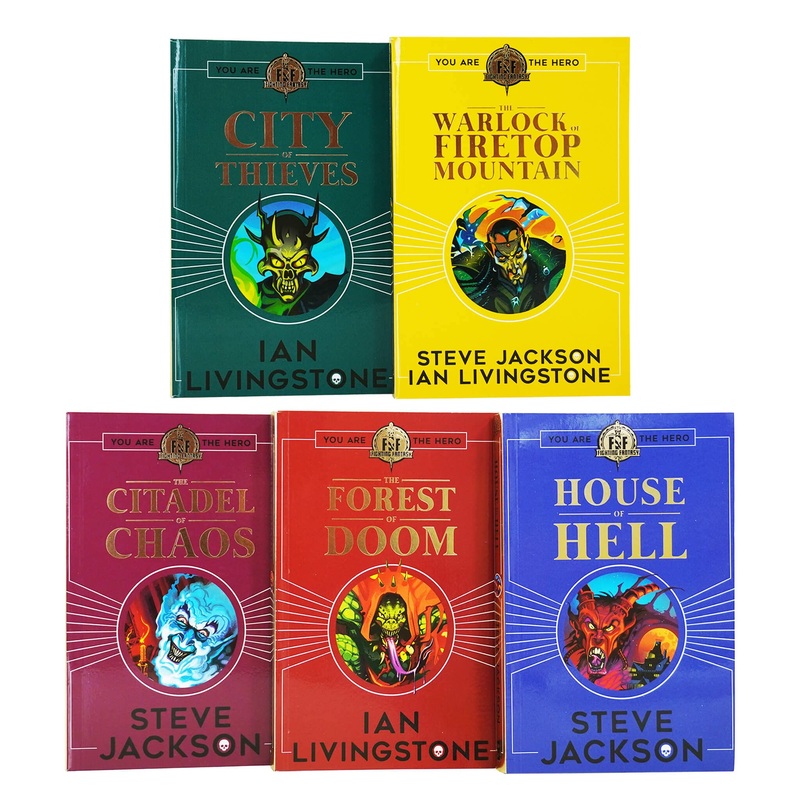 Fighting Fantasy RPG Books 1-5 Collection Set ( The Warlock of Firetop Mountain, City of Thieves, Citadel of Chaos, The Forest of Doom & House of Hell)