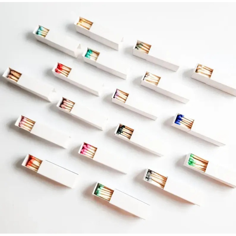White Matchbox with Colorful Matchsticks Juniper