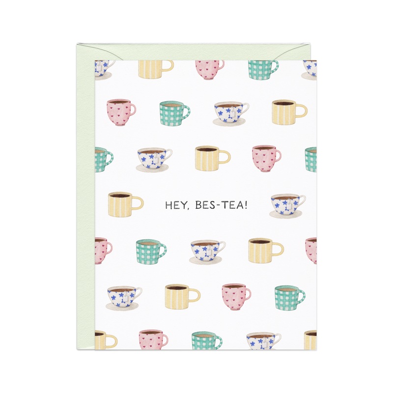 Hey Bes-tea  Cozy Tea Pun Friendship Card