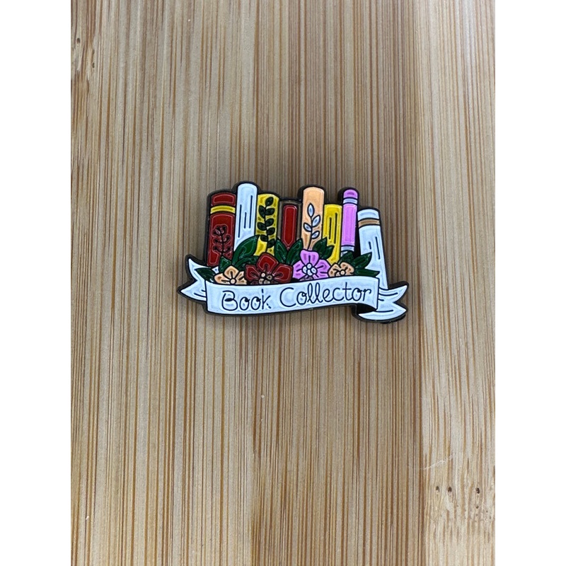 Book Collector Books and Flower Enamel Pin