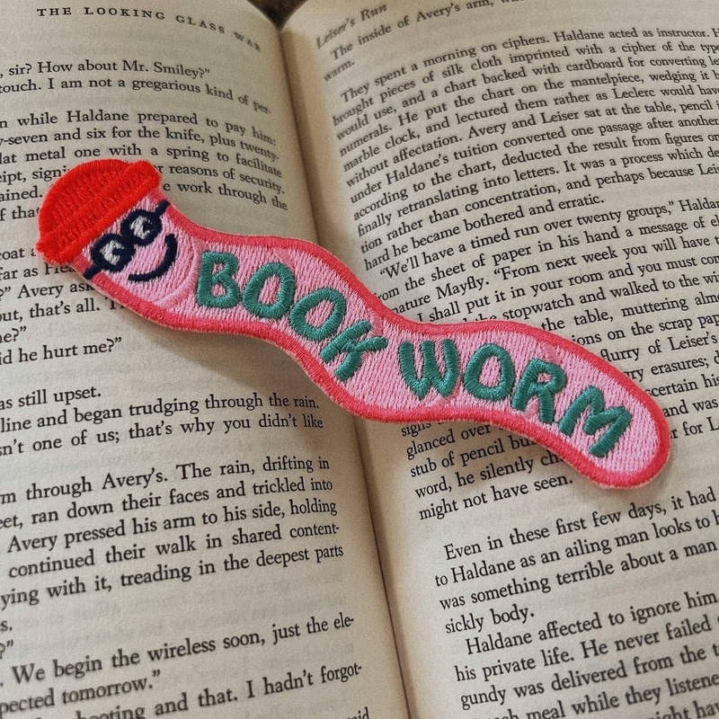 Book Worm Embroidered Bookmark Pink