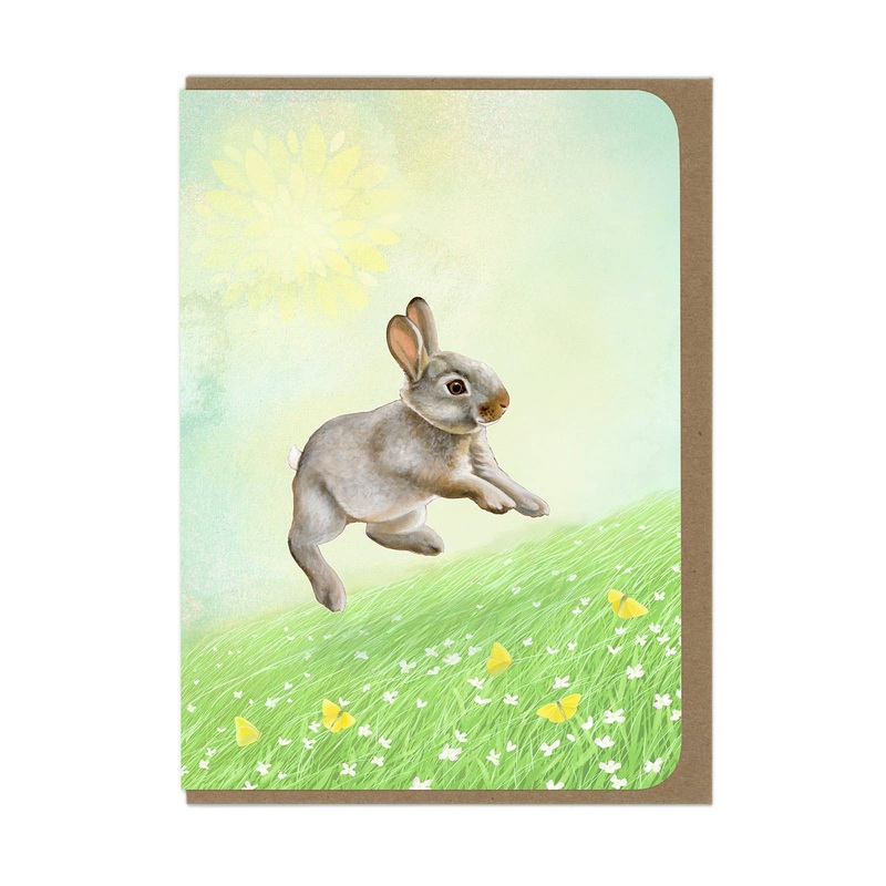 Amy Rose Moore Illustration – Baby Bunny and Field of Flowers – Blank Card