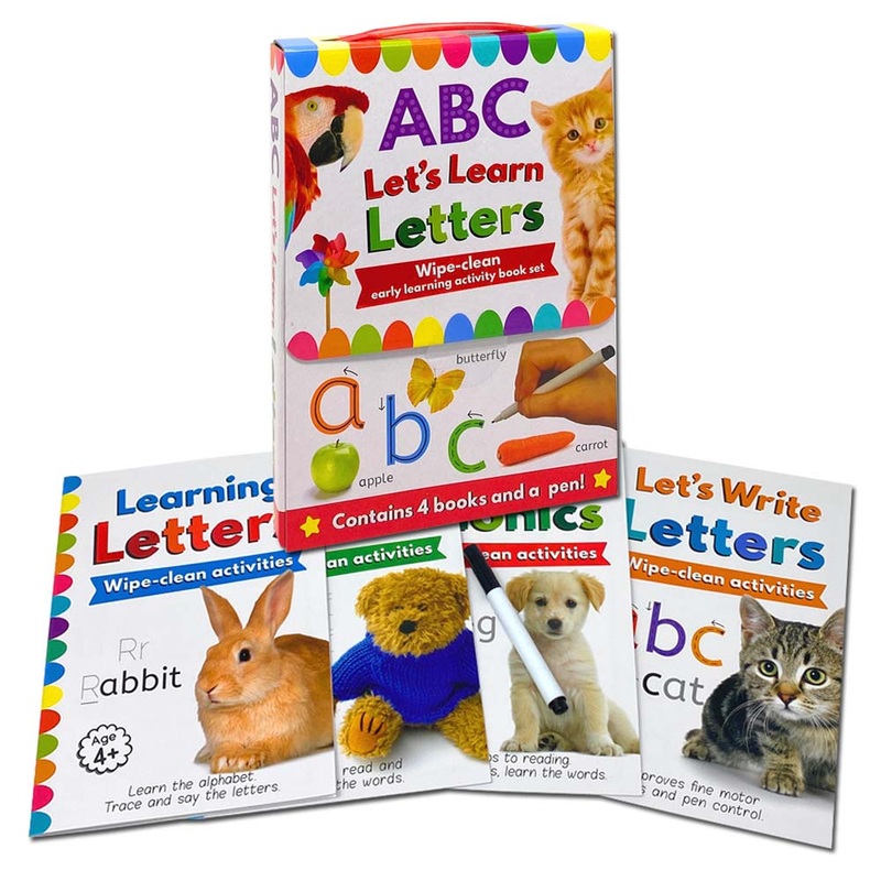 ABC Let’s Learn Letters Wipe Clean Early Learning 4 Books Set and Pen