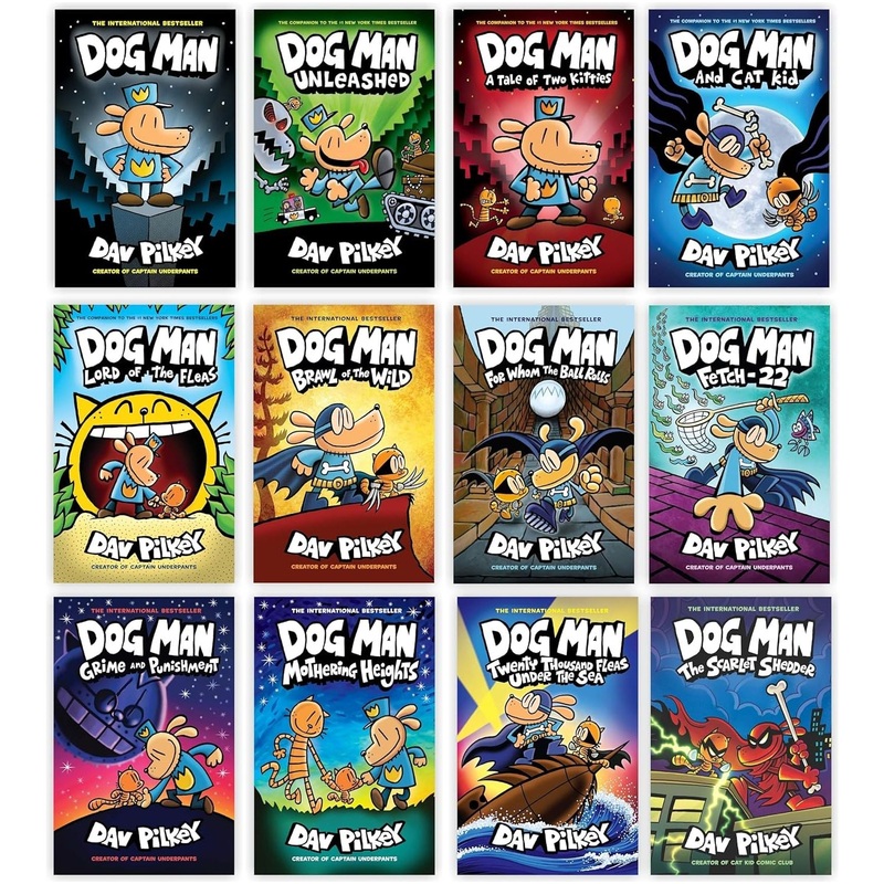Dog Man Series 1-12 Books Collection Set By Dav Pilkey (Dog Man, Unleashed, Tale Of Two Kitties, Dog Man and Cat Kid, Lord of The Fleas, Brawl of The Wild, For Whom The Ball Rolls, Fetch-22 & More)