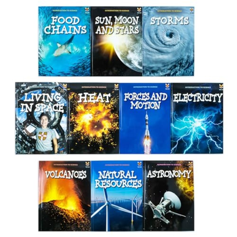Children’s Science Books | Beginner STEM 10 Book Set: Astronomy, Electricity, Food Chains, Forces, Heat, Storms, Sun, Moon & More (8+ years)