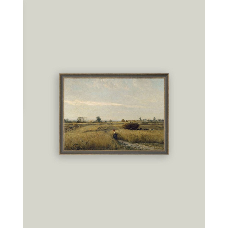 Harvest Landscape 9″ X 7″ Framed Antique Art 9×7