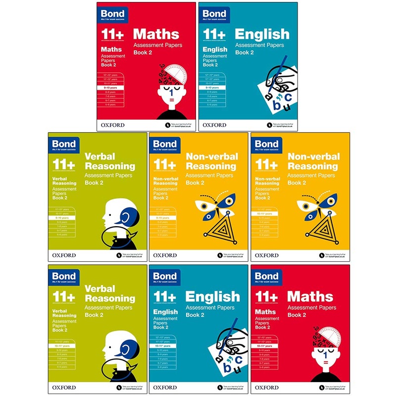 Bond 11+: Assessment Papers Book 2 Year 9-11 Bundle – 8 Books for English, Maths, Verbal Reasoning, Non-Verbal Reasoning for Students 9+