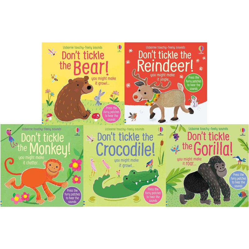 Usborne Don’t Tickle Wildlife Collection 5 Books Set Series 2 (Touchy-Feely Sound Books) Monkey, Gorilla, Bear, Crocodile, Reindeer